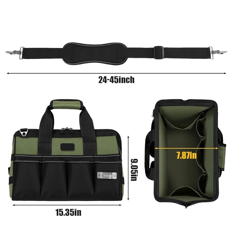 حقيبة أدوات محمولة متينة مقاومة للماء من مصنع شامل، حقيبة أدوات أكسفورد واسعة الفم، منظم عمل متعدد الأغراض للكهربائيين - UNEEDAL