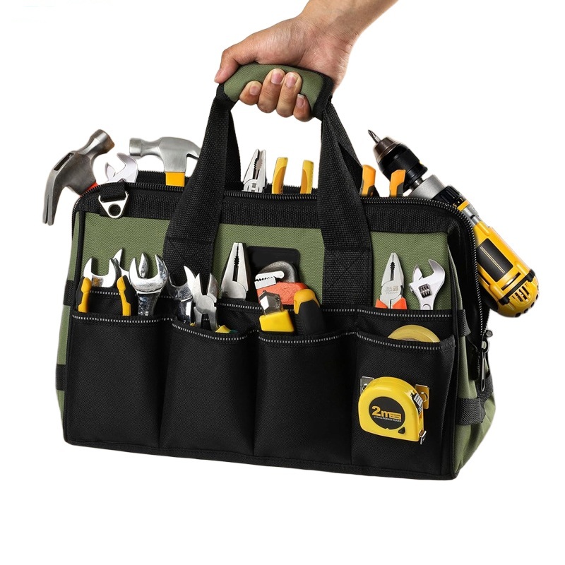 حقيبة أدوات محمولة متينة مقاومة للماء من مصنع شامل، حقيبة أدوات أكسفورد واسعة الفم، منظم عمل متعدد الأغراض للكهربائيين - UNEEDAL
